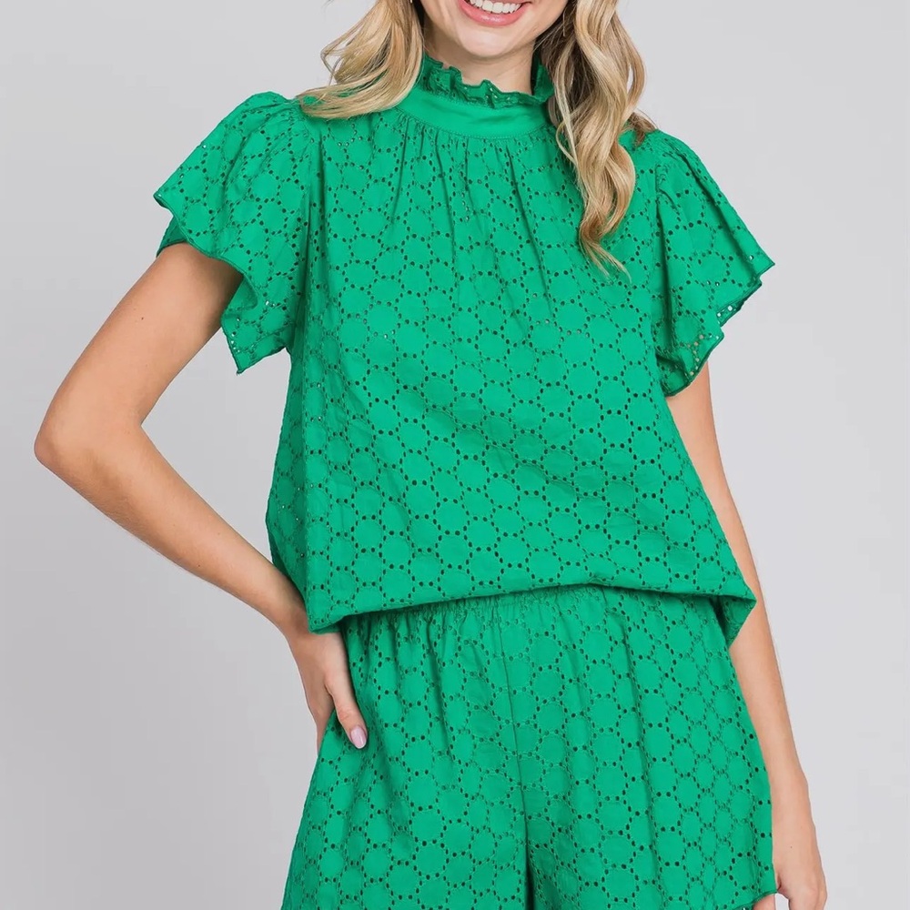 Green Eyelet Top